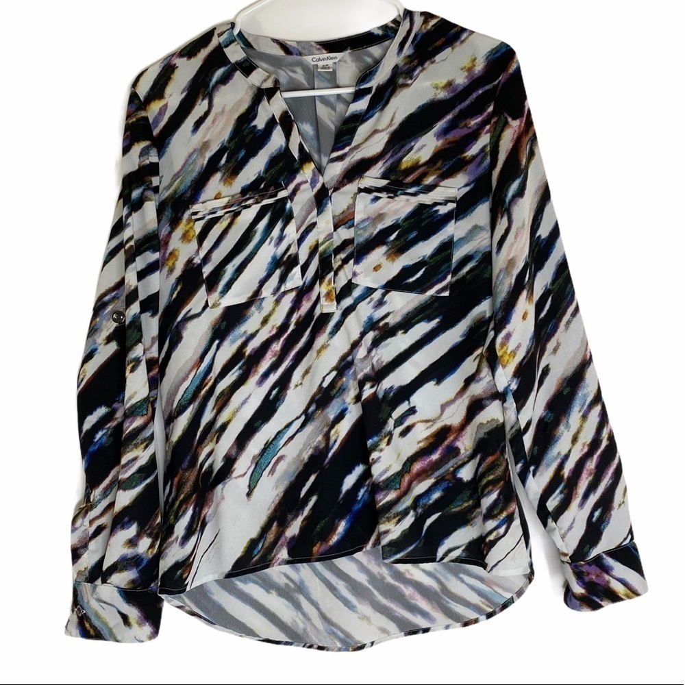 CALVIN KLEIN Multicolor Watercolor Popover Blouse